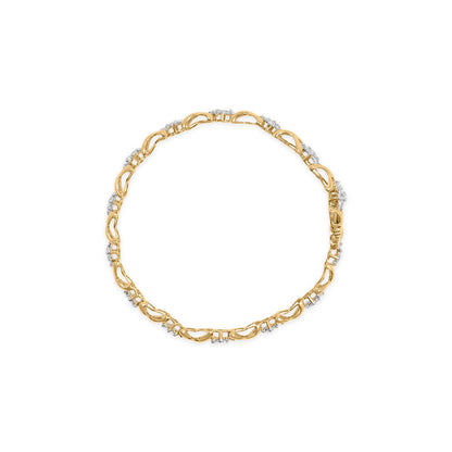 10k Yellow Gold 2.00 Cttw Diamond Cluster and Alternating "X" Link Bracelet (I-J Color, I3 Clarity) - 7" by Bids.com