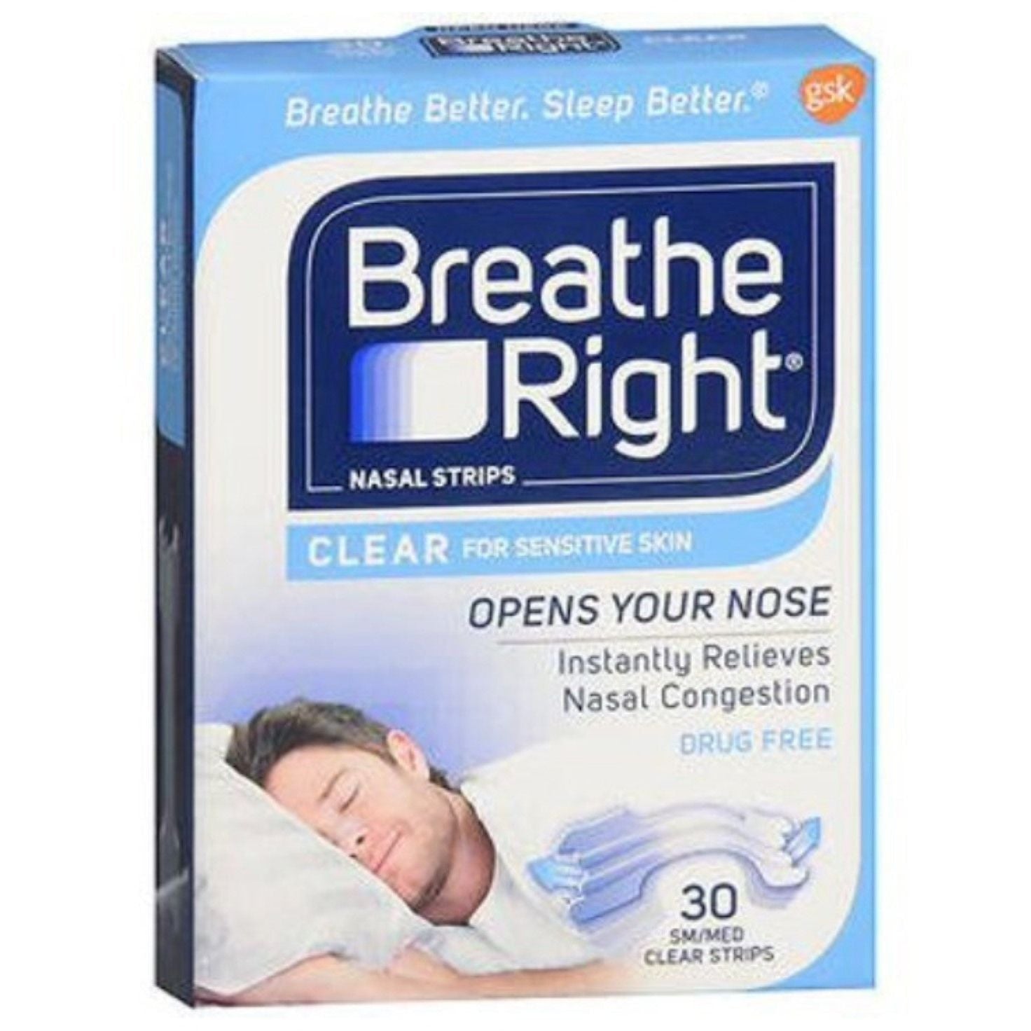 Breathe Right Nasal Strips, For Sensitive Skin, Sm/Med, Clear by Pasteur Pharmacy