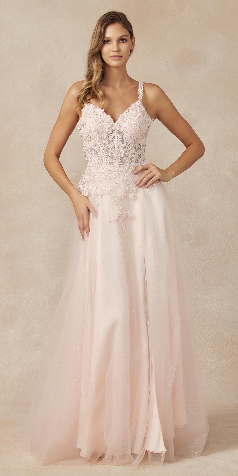 Juliet 283 3D Flowers Embroidered Tulle Glitter Skirt High Slit by DiscountDressShop