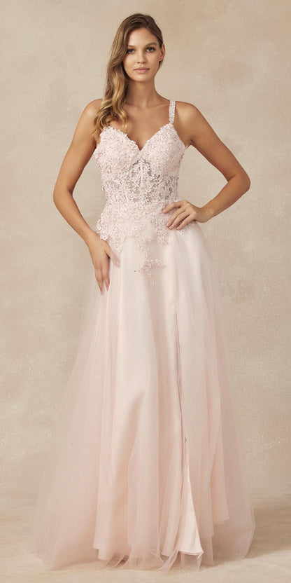 Juliet 283 3D Flowers Embroidered Tulle Glitter Skirt High Slit by DiscountDressShop