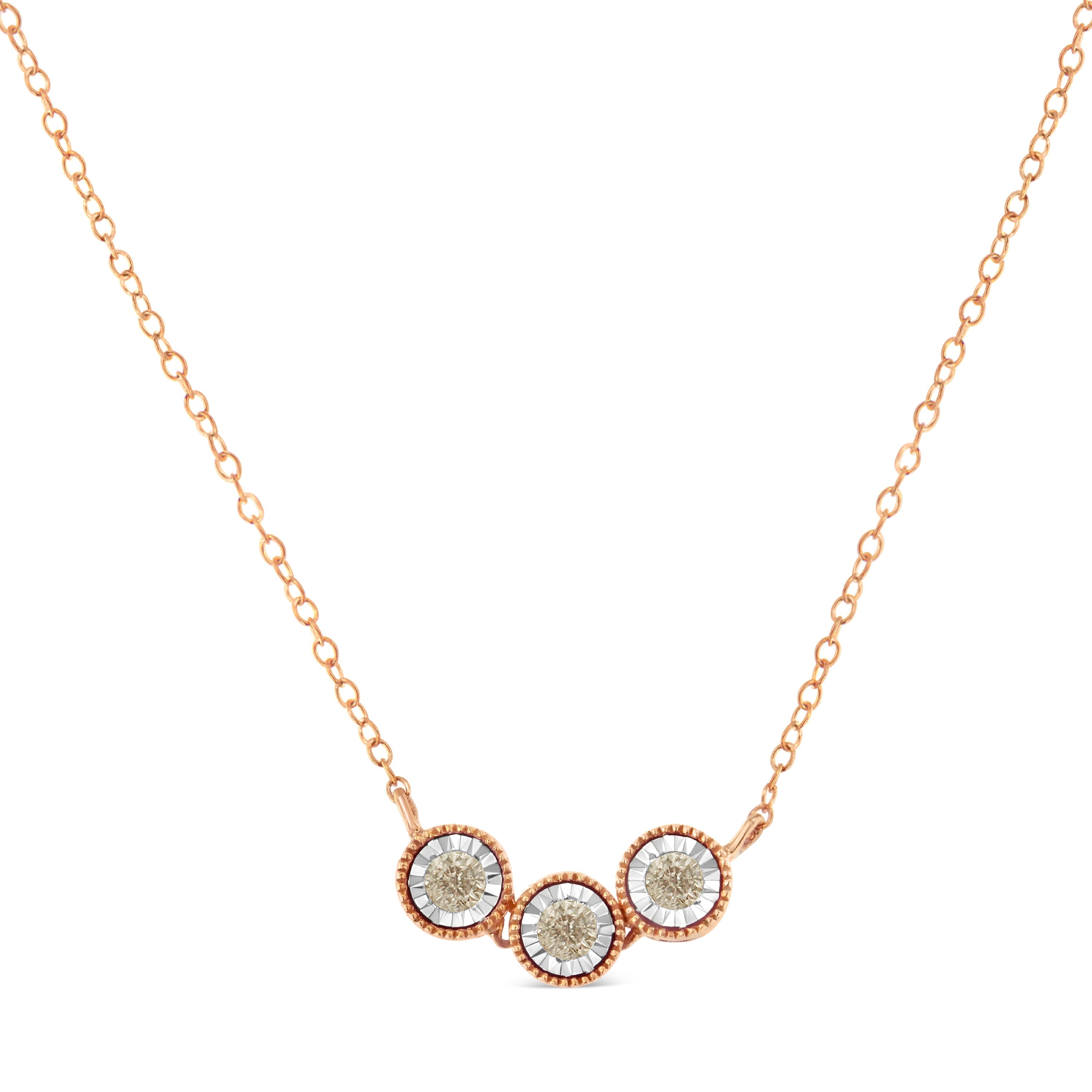 10K Rose and White Gold Plated .925 Sterling Silver 1/4 Cttw Miracle-Set Champagne Diamond Triple Circle 18" Necklace (I2-I3 Clarity) by Bids.com