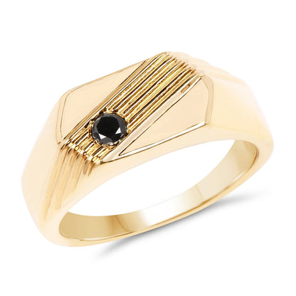 14K Yellow Gold Plated 0.12 Carat Genuine Black Diamond .925 Sterling Silver Ring by Bids.com