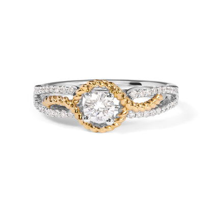14K Two-Toned Gold Diamond 3/8 Cttw Diamond Split Shank and Beaded Halo Engagement Ring (G-H Color, VS2-SI1 Clarity) - Size 7 by Bids.com