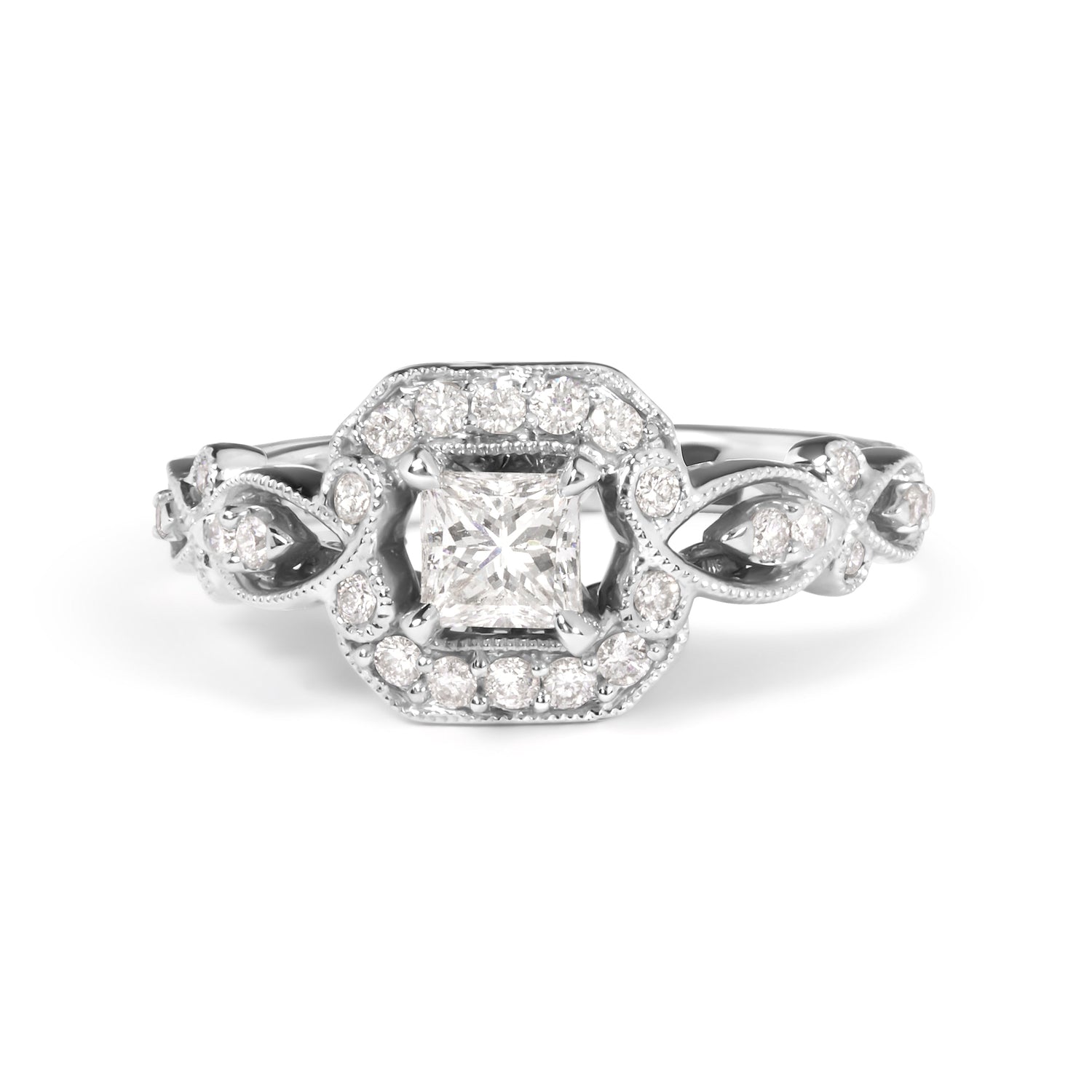14K White Gold Diamond 3/4 Cttw Diamond Halo Style and Woven Shank Engagement Ring (G-H Color, VS2-SI1 Clarity) - Size 7 by Bids.com