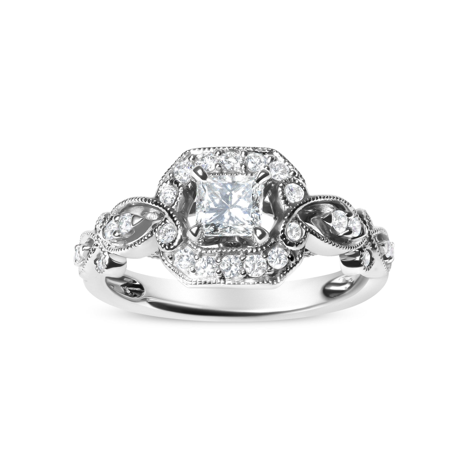 14K White Gold Diamond 3/4 Cttw Diamond Halo Style and Woven Shank Engagement Ring (G-H Color, VS2-SI1 Clarity) - Size 7 by Bids.com