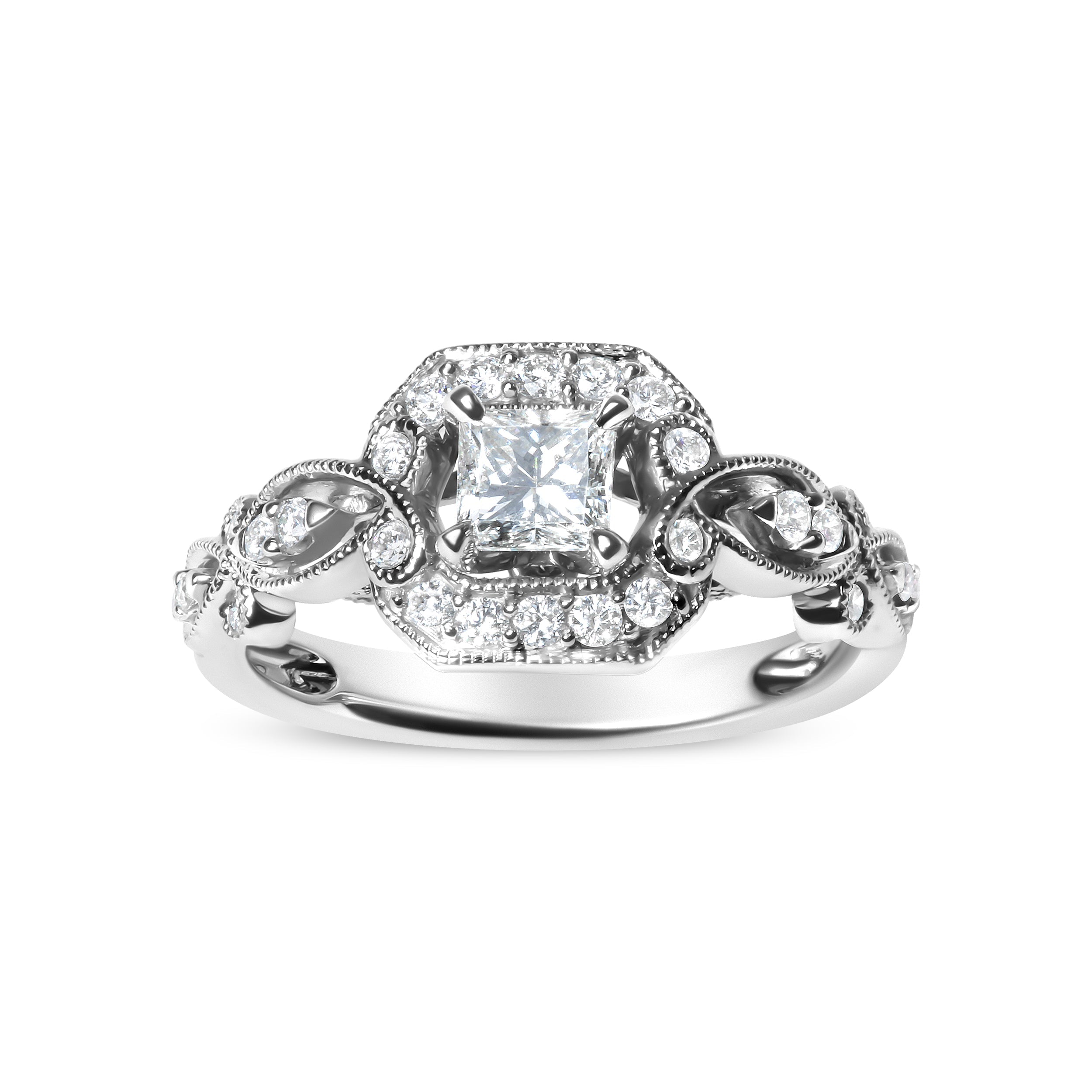 14K White Gold Diamond 3/4 Cttw Diamond Halo Style and Woven Shank Engagement Ring (G-H Color, VS2-SI1 Clarity) - Size 7 by Bids.com