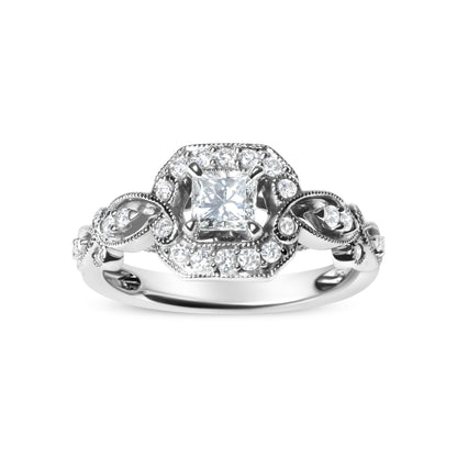 14K White Gold Diamond 3/4 Cttw Diamond Halo Style and Woven Shank Engagement Ring (G-H Color, VS2-SI1 Clarity) - Size 7 by Bids.com