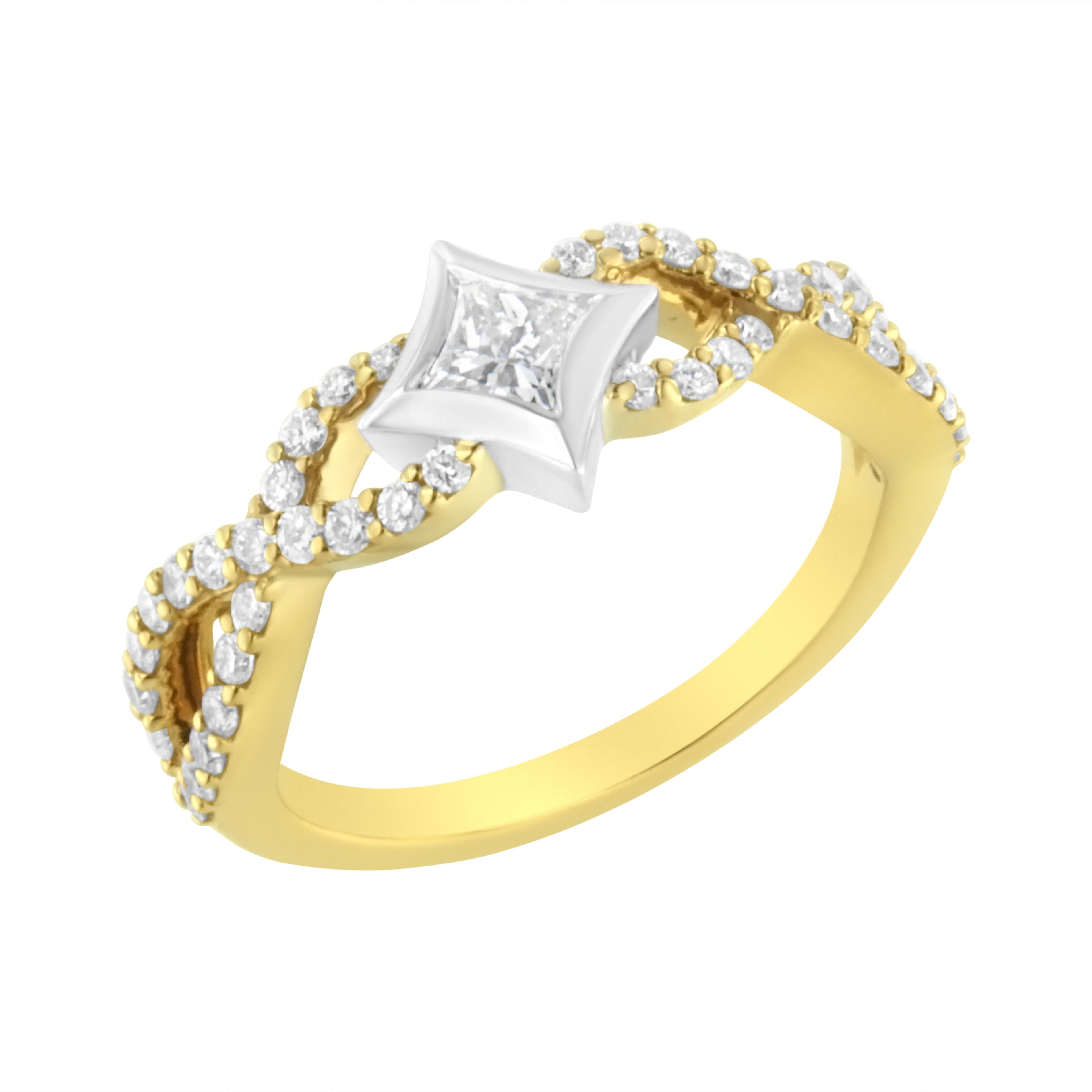 10K Two Tone Color 5/8 Cttw Diamond Kite and Twist Shank Ring (H-I Color,SI2-I1 Clarity) by Bids.com