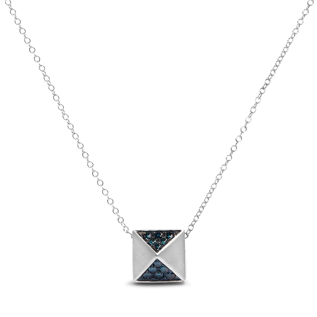 14K White Gold 1/4 Cttw Treated Blue Diamond Matte Finished Pyramid Pendant Necklace (Blue Color, SI1-SI2 Clarity) - 18" Inches by Bids.com
