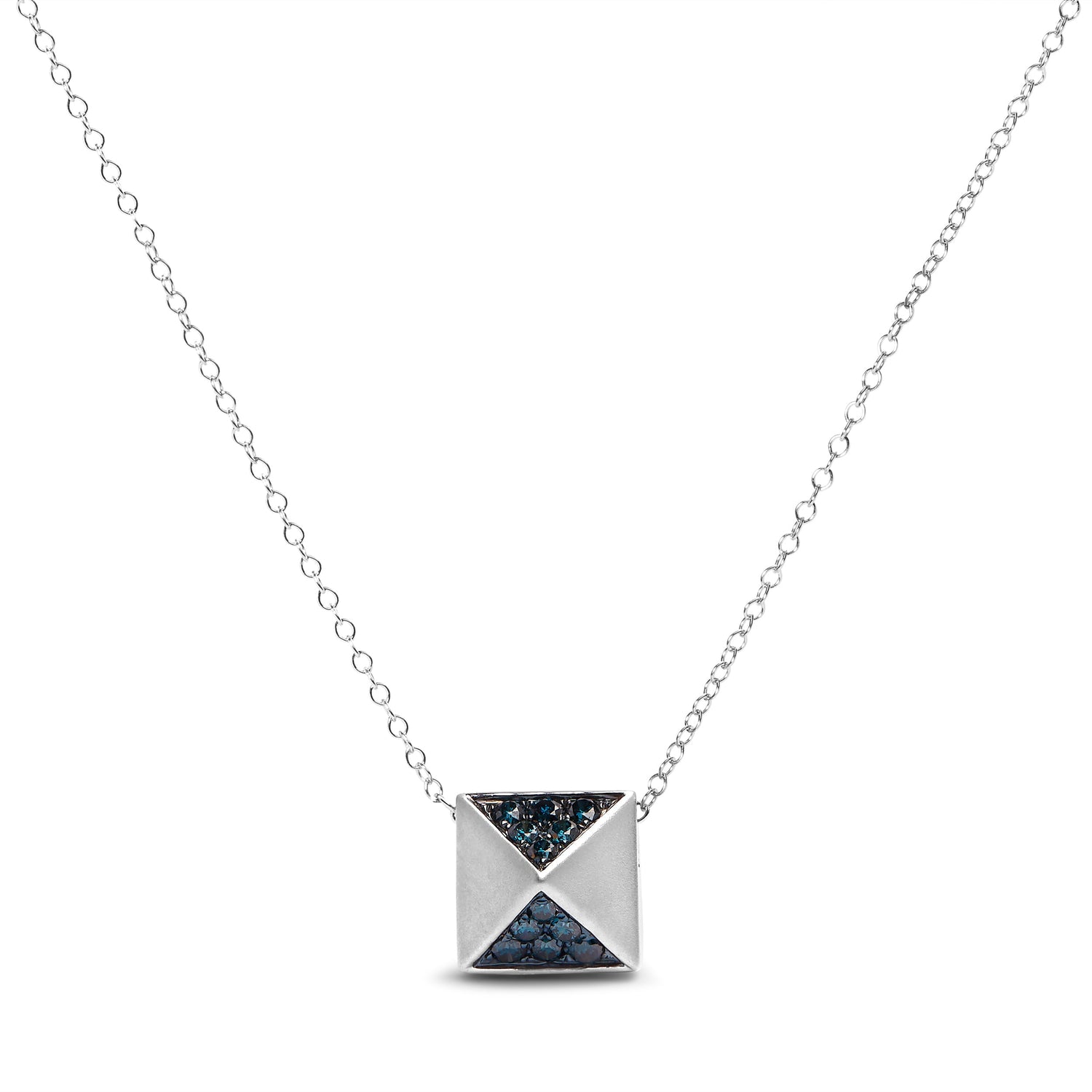 14K White Gold 1/4 Cttw Treated Blue Diamond Matte Finished Pyramid Pendant Necklace (Blue Color, SI1-SI2 Clarity) - 18" Inches by Bids.com