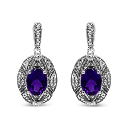 .925 Sterling Silver Diamond Accent and 8x6mm Purple Oval Amethyst Stud Earrings (I-J Color, I1-I2 Clarity) by Bids.com