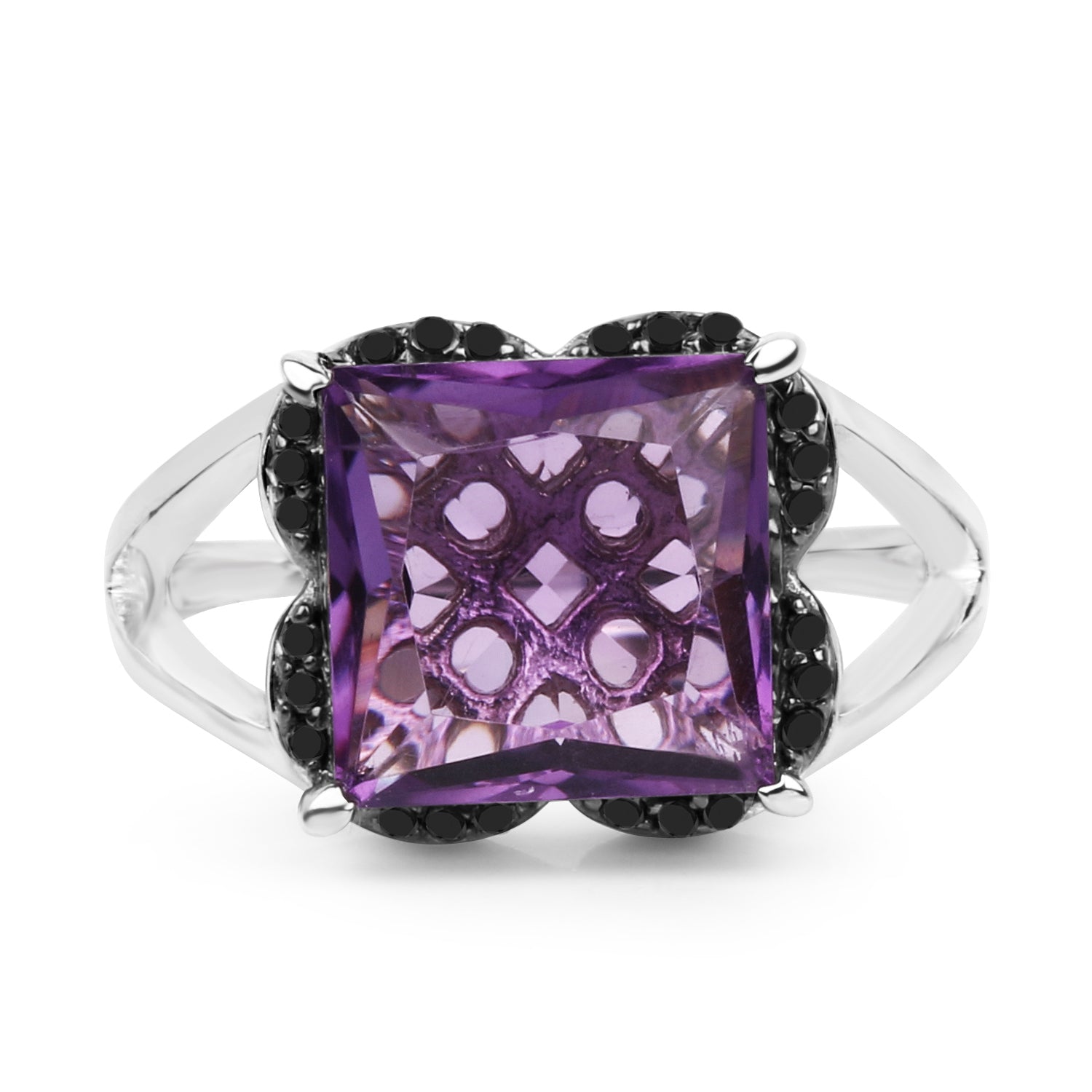 4.58 Carat Genuine Amethyst &amp; Black Diamond .925 Sterling Silver Ring by Bids.com
