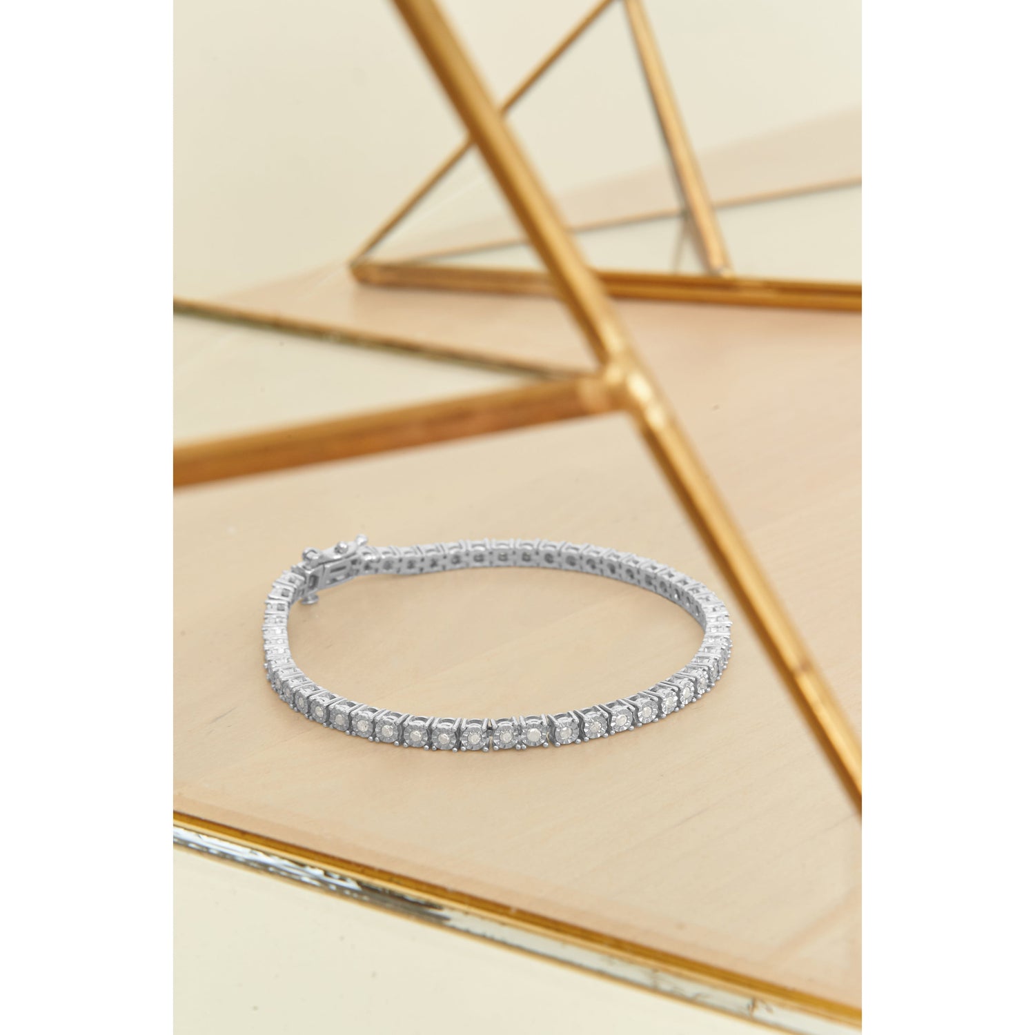.925 Sterling Silver 1.0 Cttw Miracle-Set Diamond Round Faceted Bezel Tennis Bracelet (I-J Color, I3 Clarity) - 7" by Bids.com