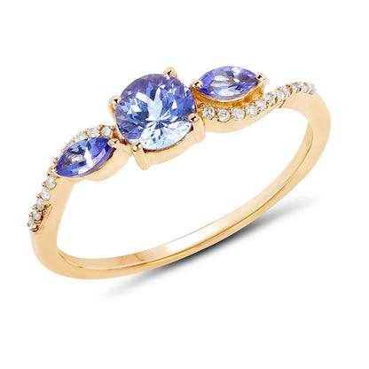 0.70 Carat Genuine Tanzanite and White Diamond 14K Yellow Gold Ring by Bids.com