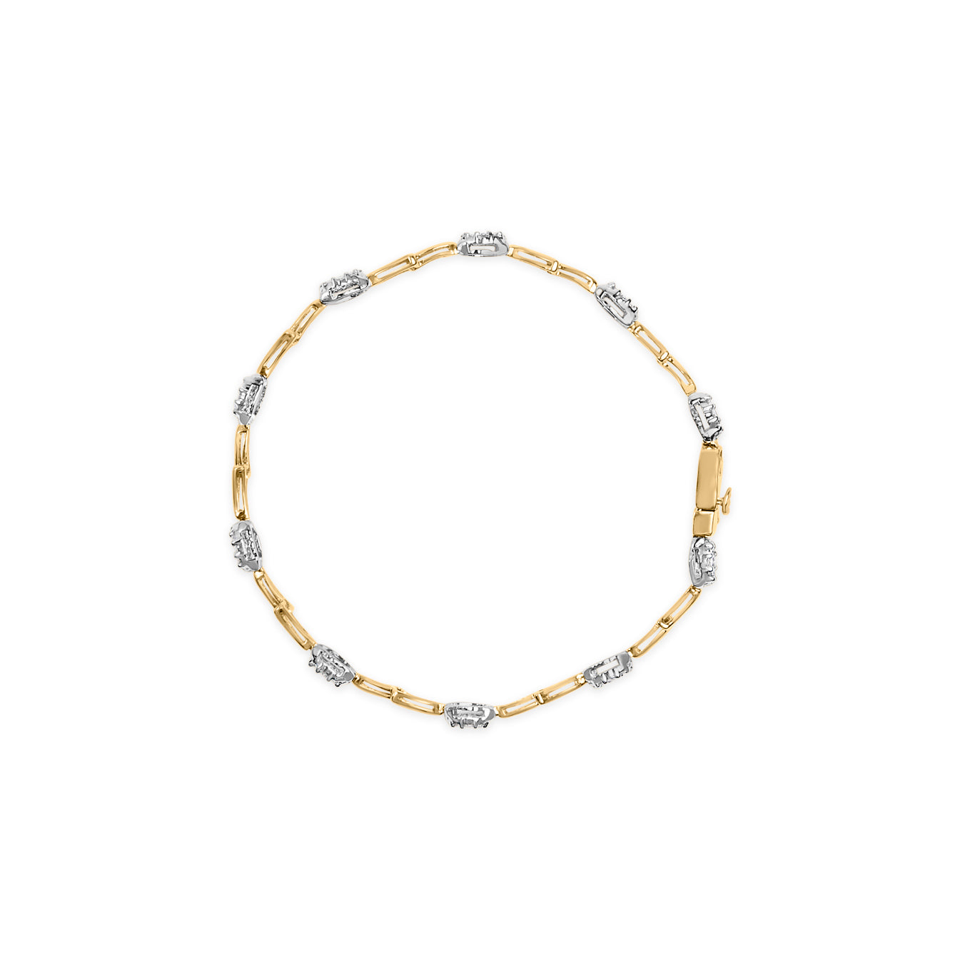 10K White and Yellow Gold 1.00 Cttw Diamond Oval Shaped Cluster Link Bracelet (I-J Color, SI2-I1 Clarity) - 7" Inches by Bids.com