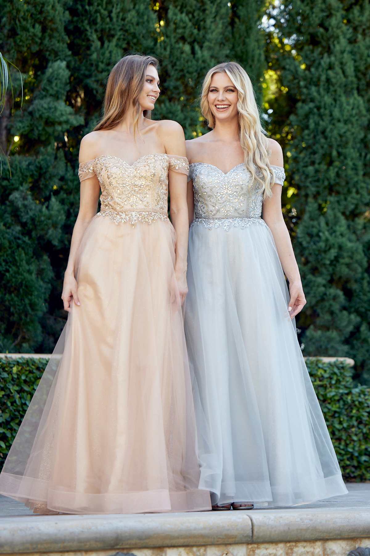Juliet 287 Long Off the Shoulder Beaded Top A-Line Prom Dress by DiscountDressShop