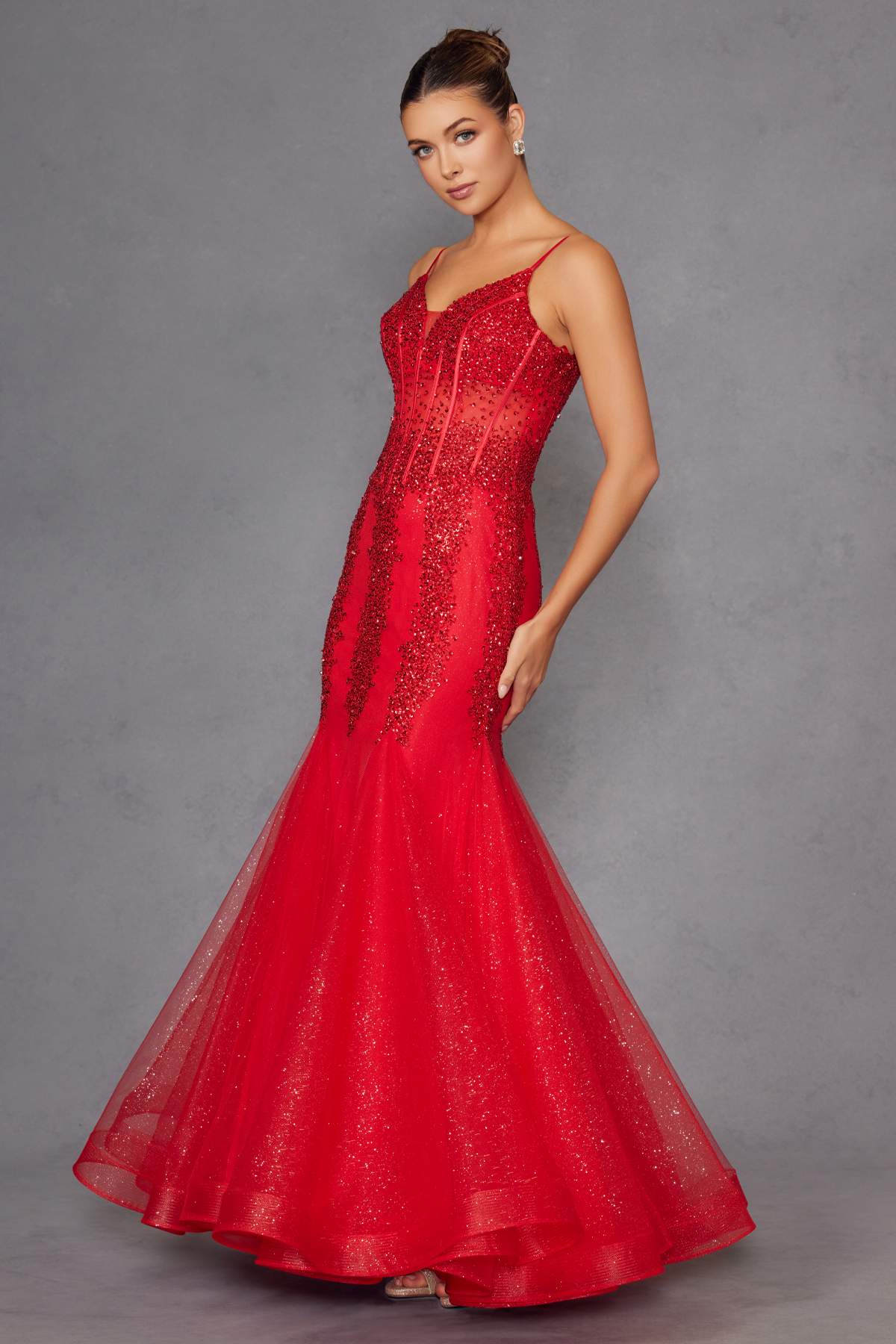 Juliet JT2883C Embellished Fitted Corset Mermaid Gown by DiscountDressShop