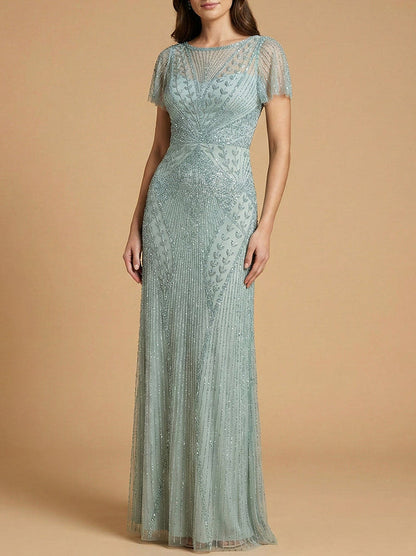 Lara 28856 - Beaded Flutter Sleeve Gown by Lara New York