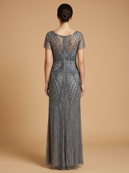 Lara 28856 - Beaded Flutter Sleeve Gown by Lara New York