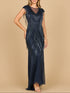 Beaded Fringe V-Neckline Dress with Cap Sleeves | Lara 28858 by Lara New York
