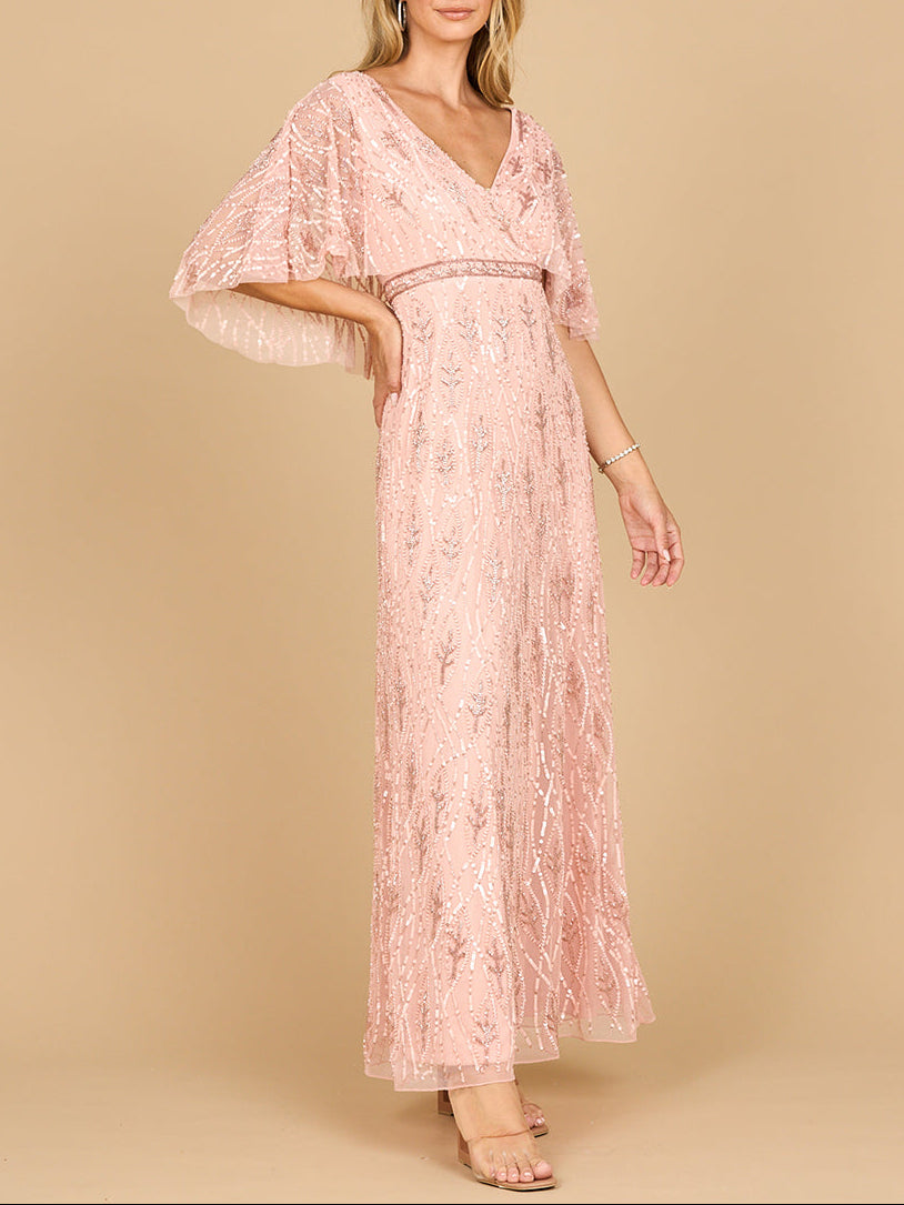 Beaded Gown with Half Cape by Lara New York