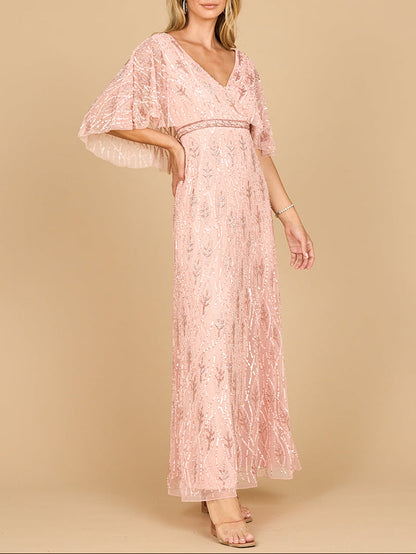Beaded Gown with Half Cape by Lara New York