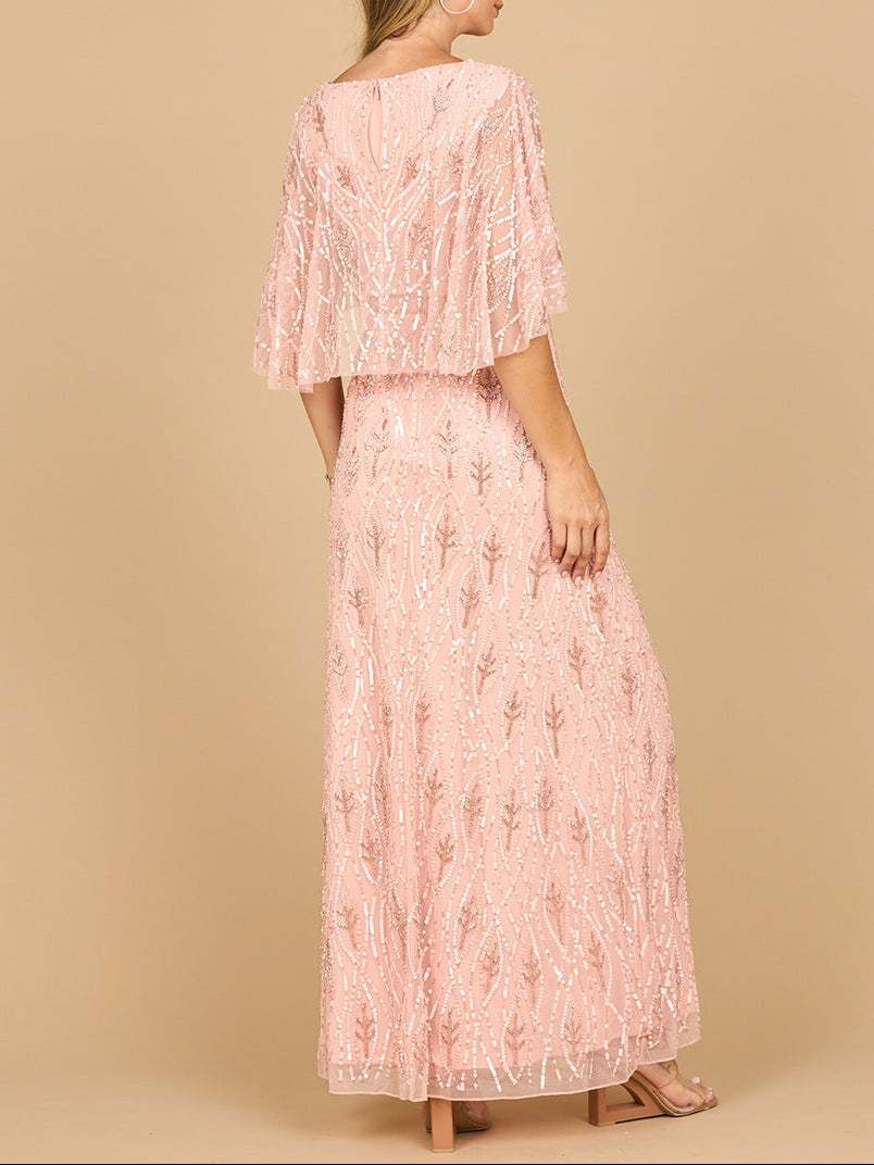 Beaded Gown with Half Cape by Lara New York