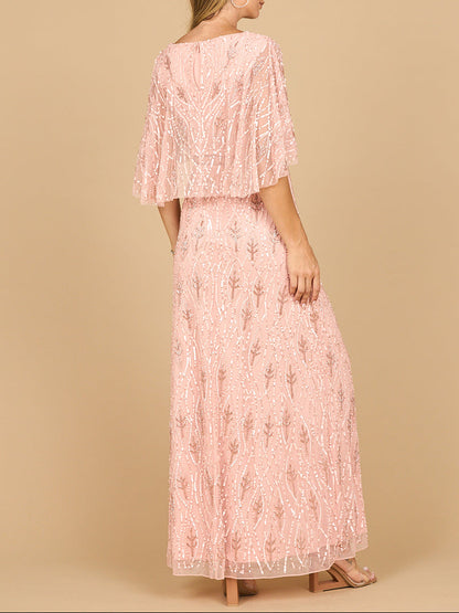 Beaded Gown with Half Cape by Lara New York