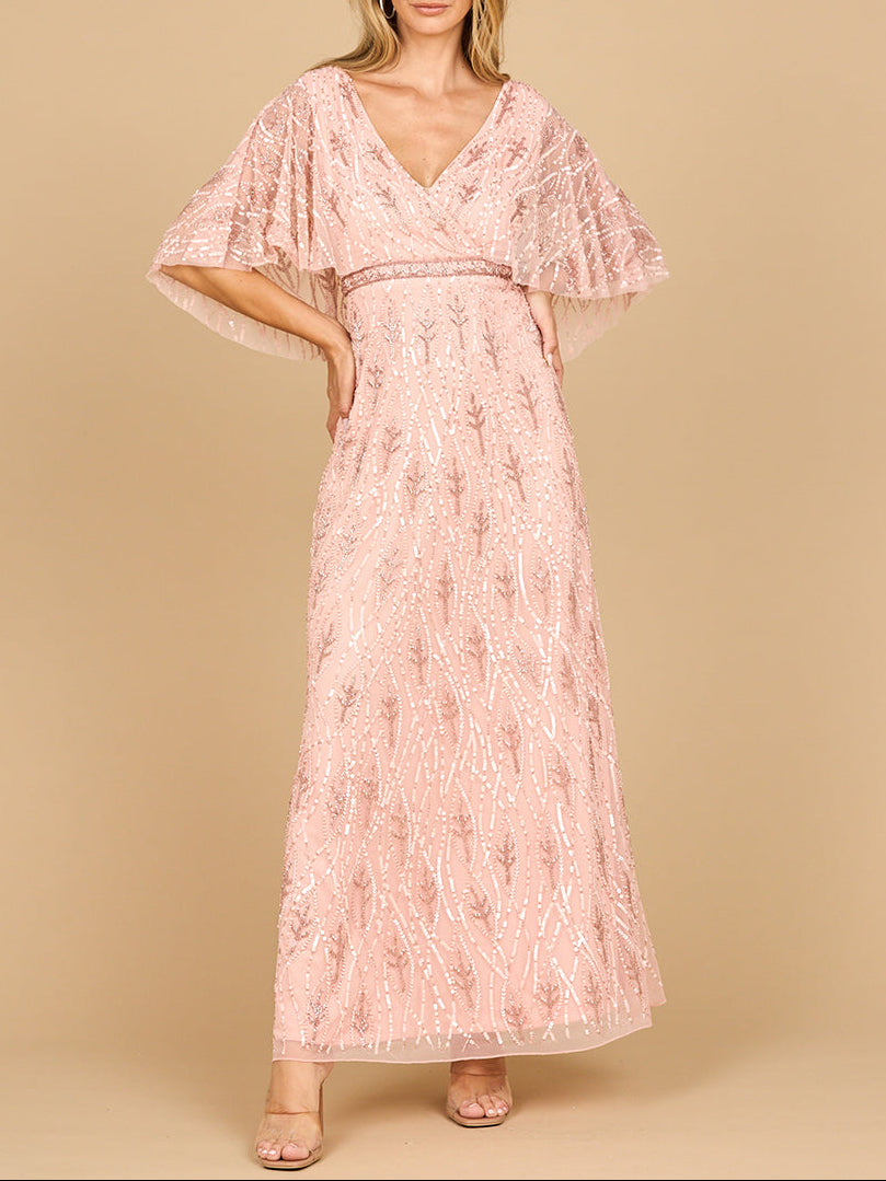 Beaded Gown with Half Cape by Lara New York