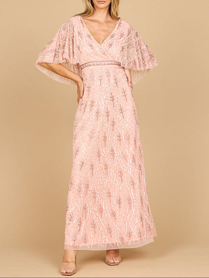 Beaded Gown with Half Cape by Lara New York