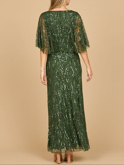 Beaded Gown with Half Cape by Lara New York