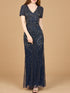 Short Sleeve Sheath Beaded Gown by Lara New York