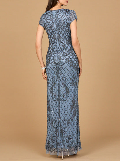 Cap Sleeve Mermaid Beaded Gown by Lara New York