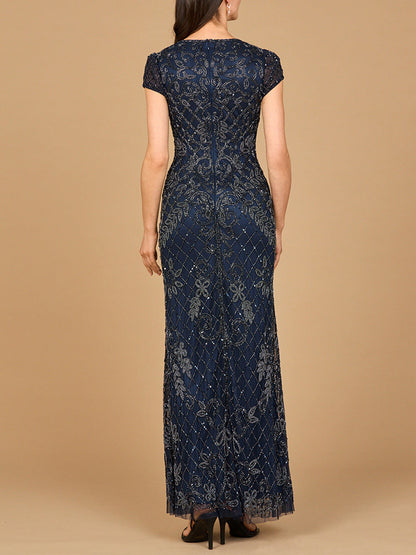 Cap Sleeve Mermaid Beaded Gown by Lara New York