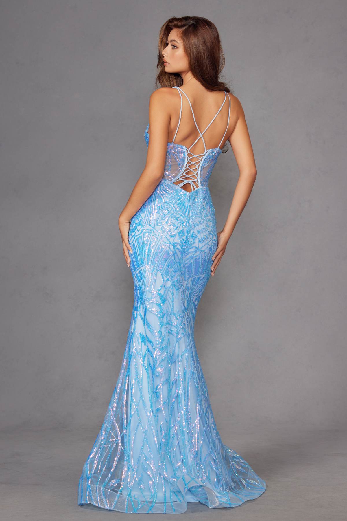Juliet JT2886C Strapless Sweetheart Corset Sequin Fitted Gown by DiscountDressShop