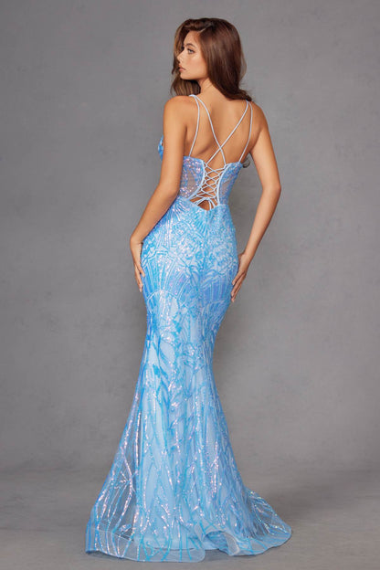 Juliet JT2886C Strapless Sweetheart Corset Sequin Fitted Gown by DiscountDressShop