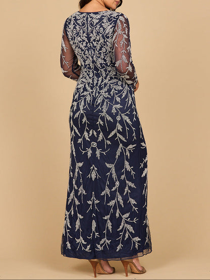Lara 28870- Long Sleeve Contrast Beaded Gown by Lara New York