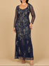 Long Sleeve Queen Anne Beaded Gown by Lara New York