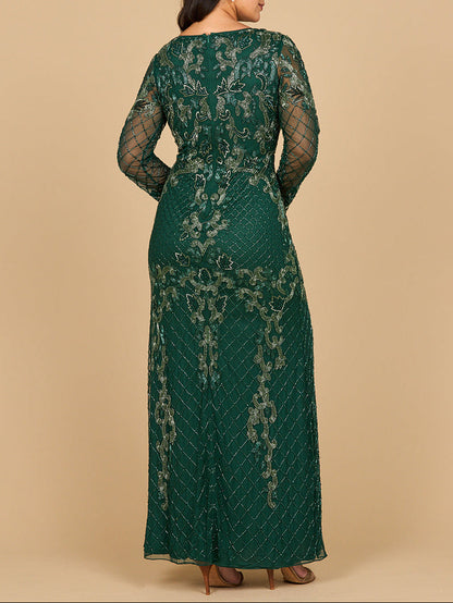 Lara 28877- Long Sleeve Contrast Beaded Gown by Lara New York