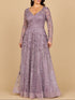 Lara 28878- Long Sleeve V-Neck Ombre Lace Gown by Lara New York