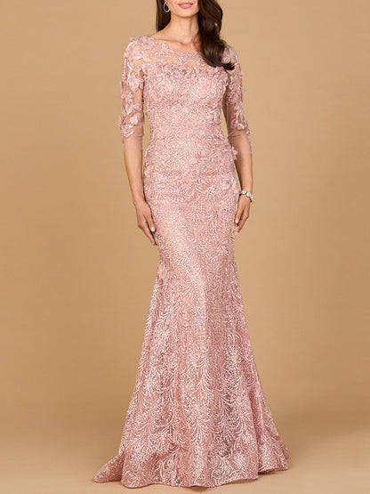 Short Sleeve Lace Mermaid Gown by Lara New York