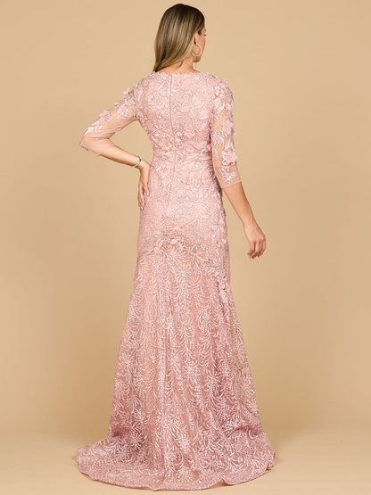 Short Sleeve Lace Mermaid Gown by Lara New York