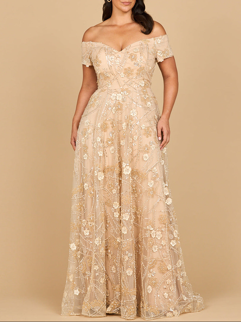 Off Shoulder A-Line Floral Gown | 28882 by Lara New York