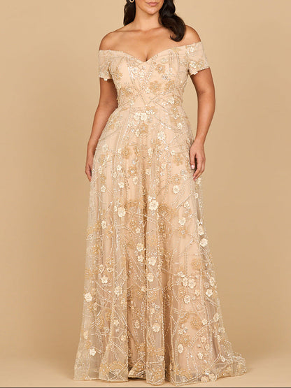 Off Shoulder A-Line Floral Gown | 28882 by Lara New York