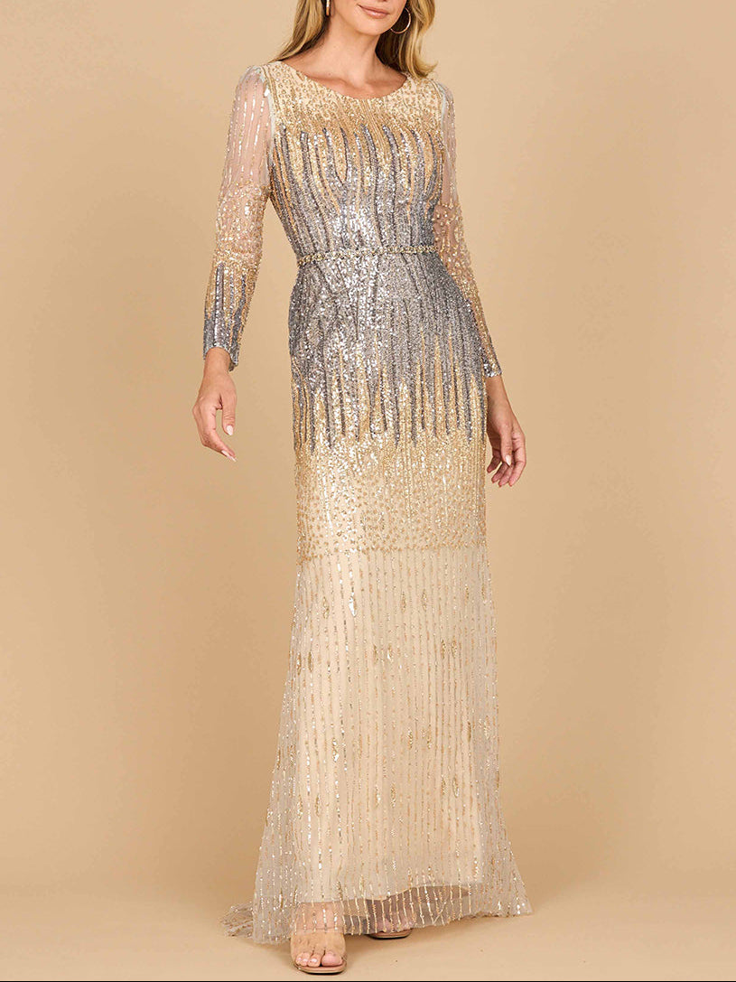 Mermaid, Beaded Long Sleeve Gown by Lara New York