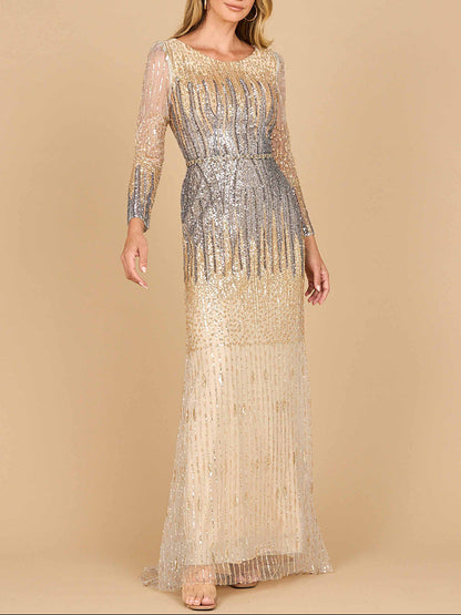 Mermaid, Beaded Long Sleeve Gown by Lara New York