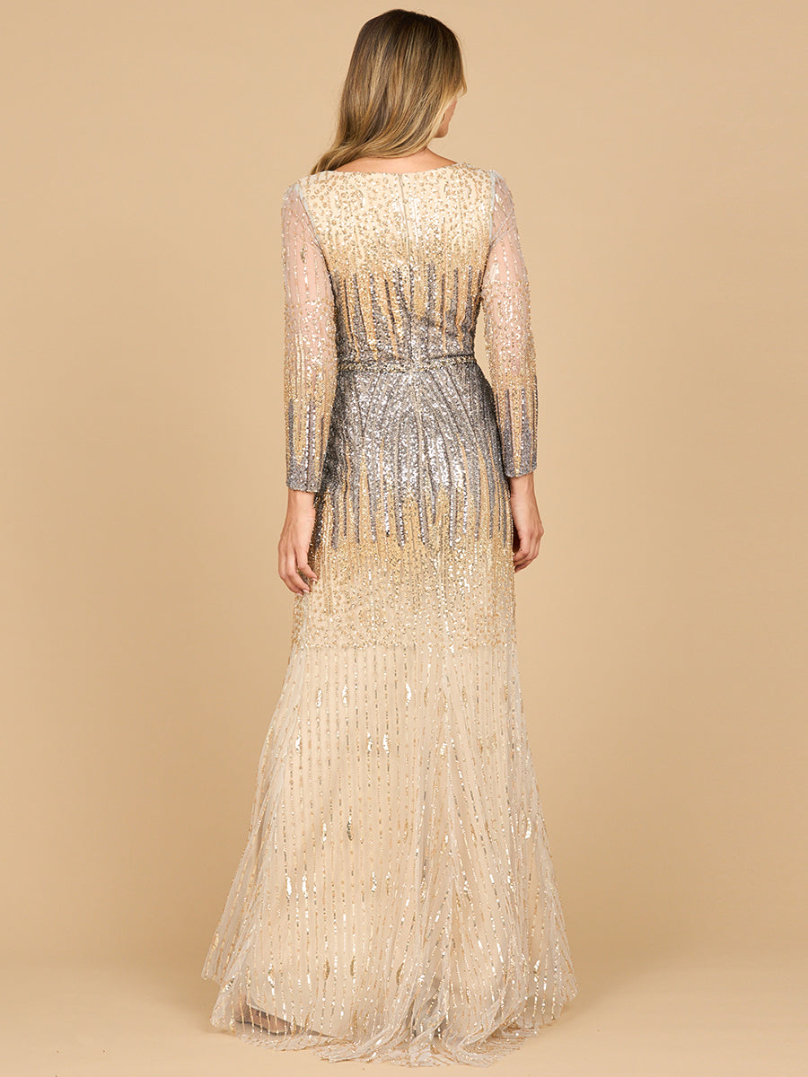 Mermaid, Beaded Long Sleeve Gown by Lara New York