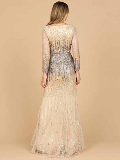 Mermaid, Beaded Long Sleeve Gown by Lara New York