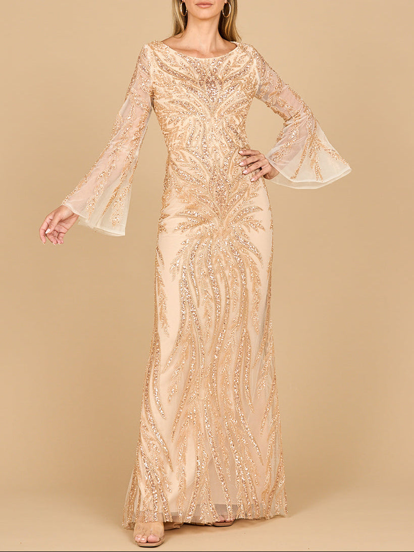 Lara 28887 - High Neck Beaded Dress with Bell Sleeves by Lara New York