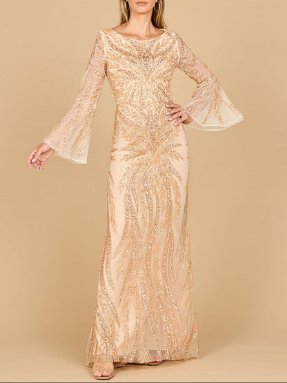 Lara 28887 - High Neck Beaded Dress with Bell Sleeves by Lara New York